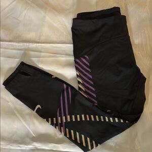Nike Black Leggings with Purple and Yellow Accents